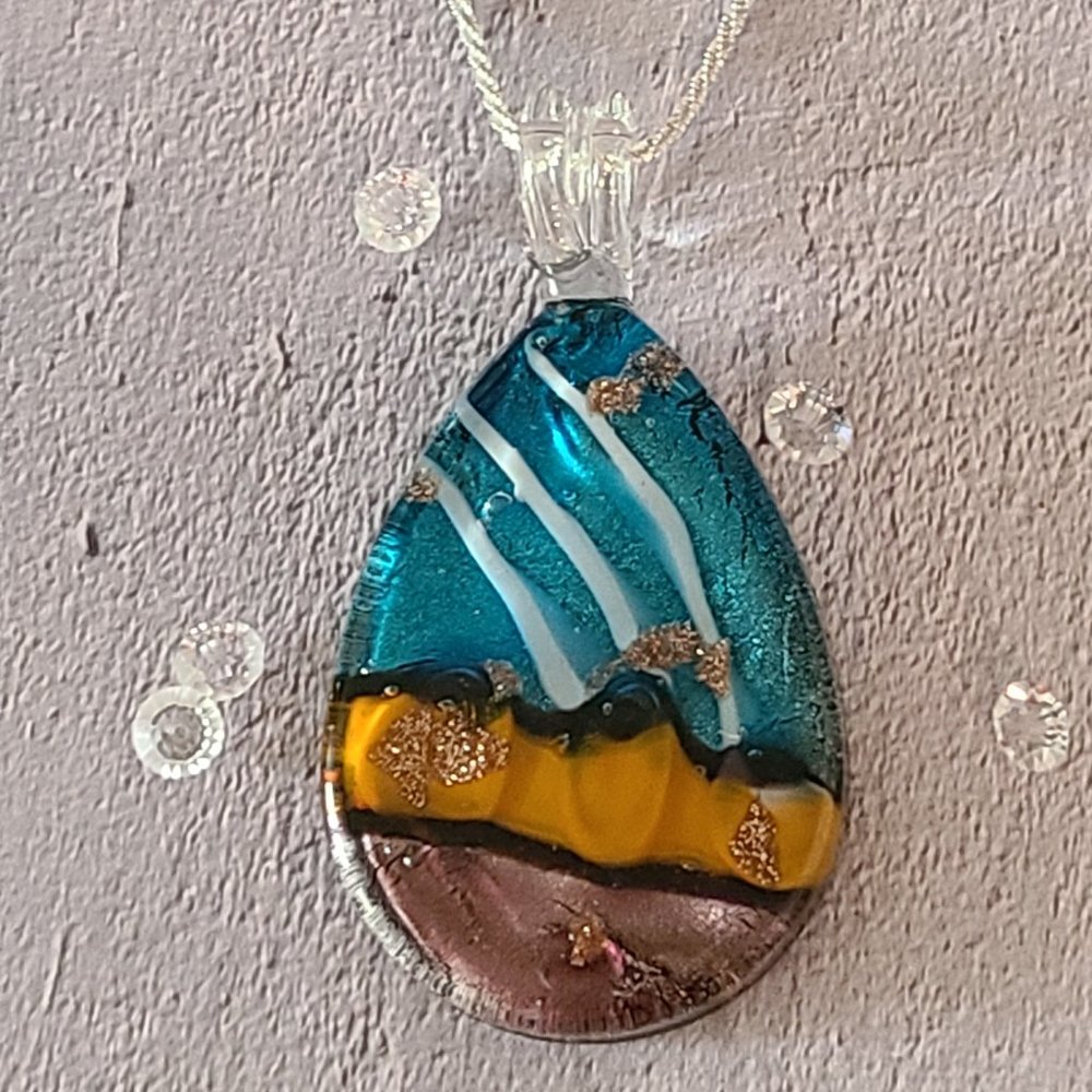 Glass Teardrop Pendant on a Sterling Silver Chain